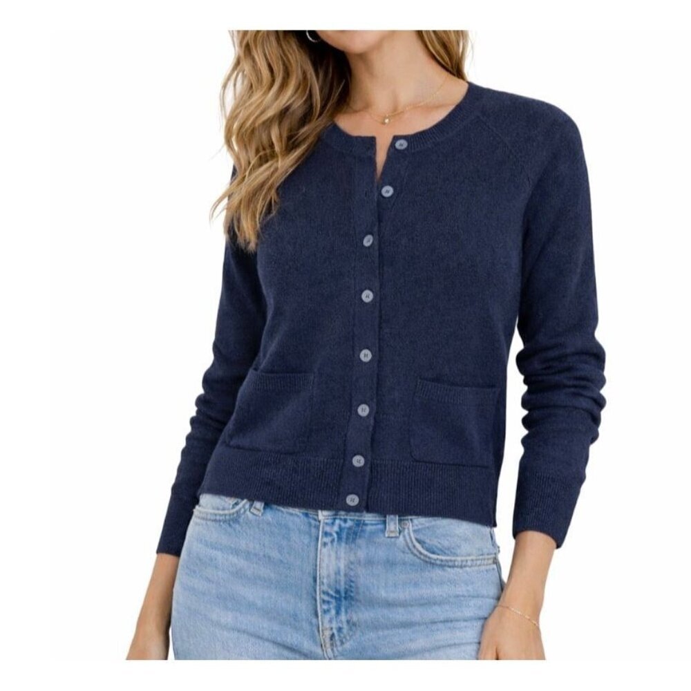 Banana Republic sweater cardigan black button up pockets 100% Merino Wool SZ M
